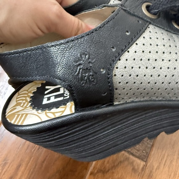 Fly London Lace Up Wedge Platform Ylfa Sandals Women 40 Black Peep Toe Slingback - Picture 8 of 10